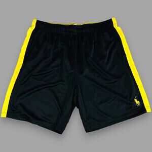 Polo Mens XXL Performance Shorts Ralph Lauren Black Yellow 100% Polyester